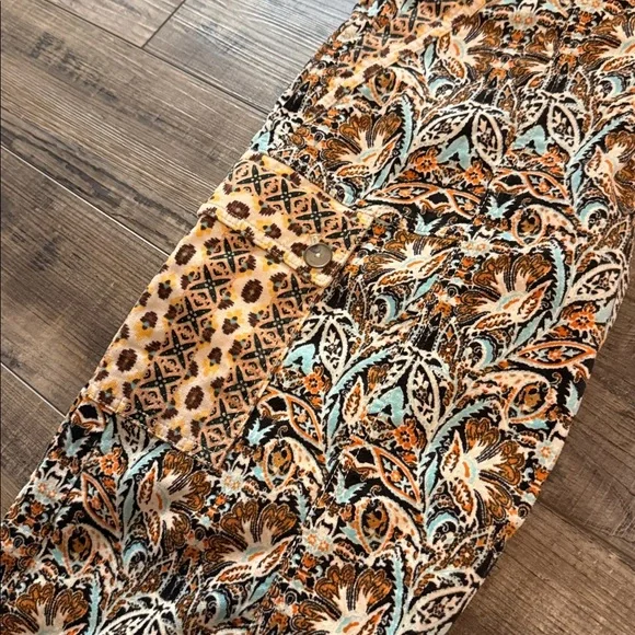 Anthropologie Boho Chic Corduroy Barrel Pants Blue Motif, Size 0 - Picture 7 of 10